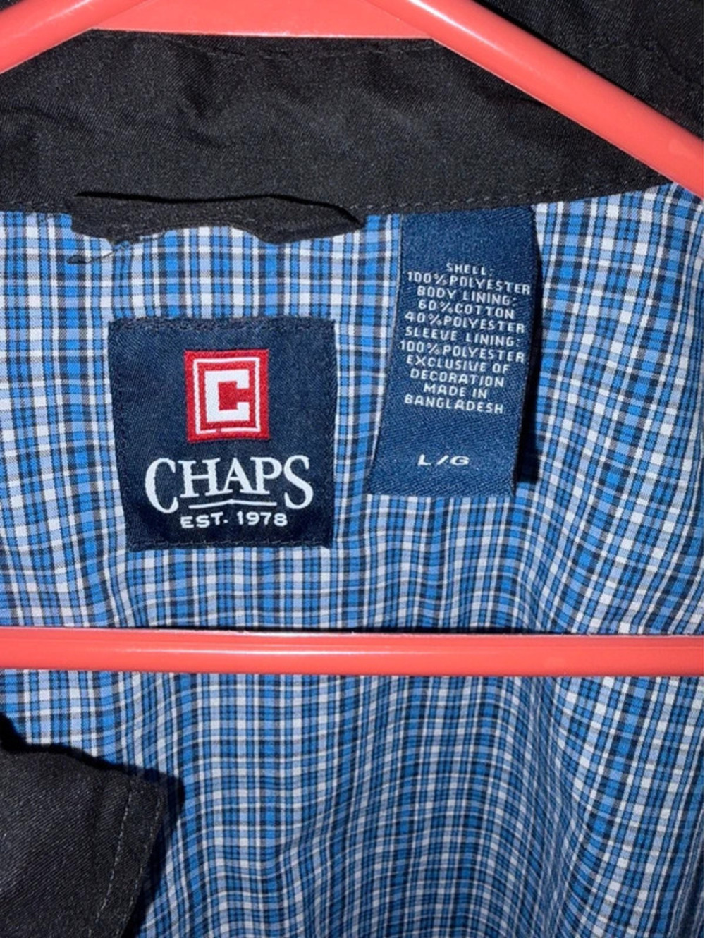 Harrington Jacket Chaps Men’s L Black Plaid Lined Full Zip Preppy EUC - Picture 4 of 5